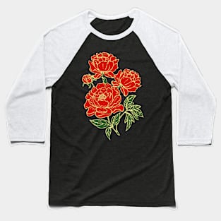 Bright Red Peonies Baseball T-Shirt